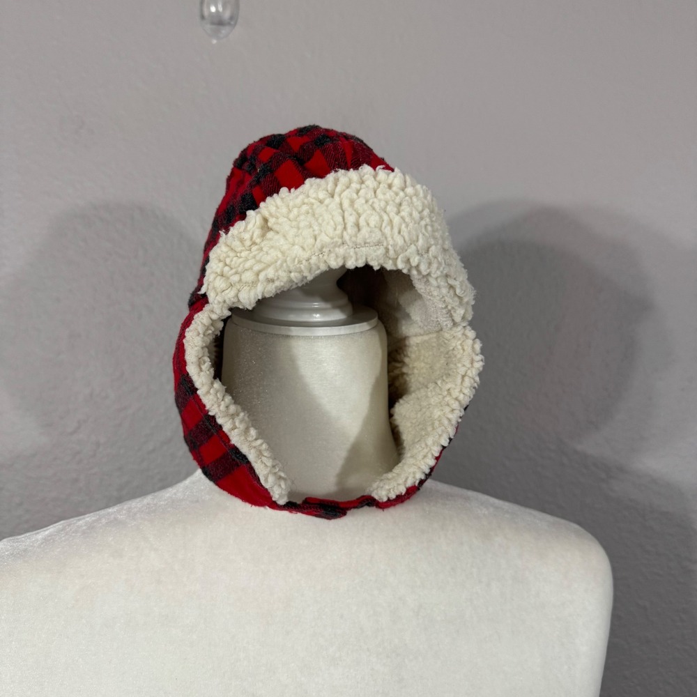 OshKosh B'gosh Kid's Size 2T-4T Red Buffalo Plaid Faux Fur Lined Trapper Hat